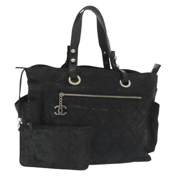 CHANEL Paris Via Ritz Tote GM Tote Bag Coated Canvas Black Silver CC Auth hk2935