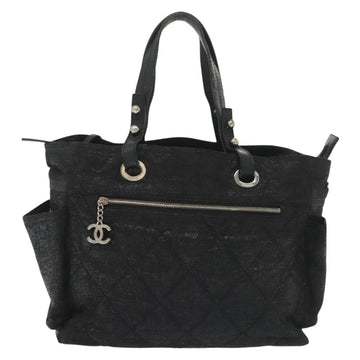 CHANEL Paris Via Ritz Tote GM Tote Bag Coated Canvas Black Silver CC Auth hk2935 - 0
