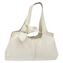 Miu Miu Tote Bag Leather White Silver Auth hk2941-1