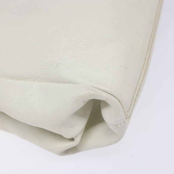 Miu Miu Tote Bag Leather White Silver Auth hk2941