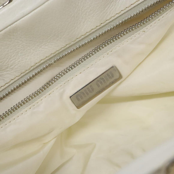 Miu Miu Tote Bag Leather White Silver Auth hk2941