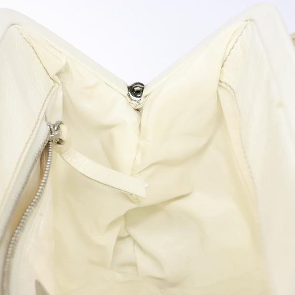 Miu Miu Tote Bag Leather White Silver Auth hk2941