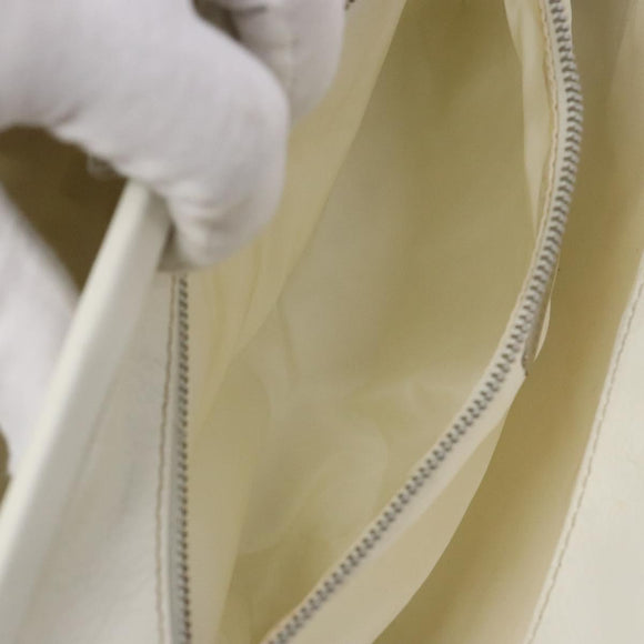 Miu Miu Tote Bag Leather White Silver Auth hk2941