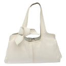 Miu Miu Tote Bag Leather White Silver Auth hk2941-13