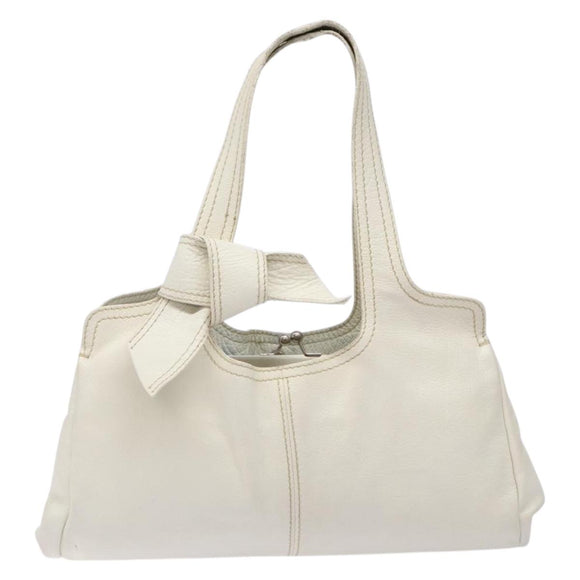 Miu Miu Tote Bag Leather White Silver Auth hk2941