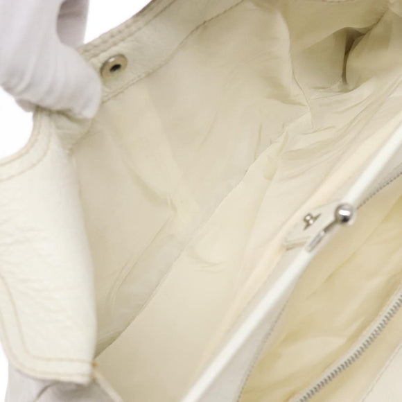 Miu Miu Tote Bag Leather White Silver Auth hk2941