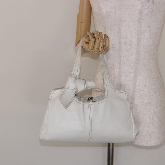 Miu Miu Tote Bag Leather White Silver Auth hk2941