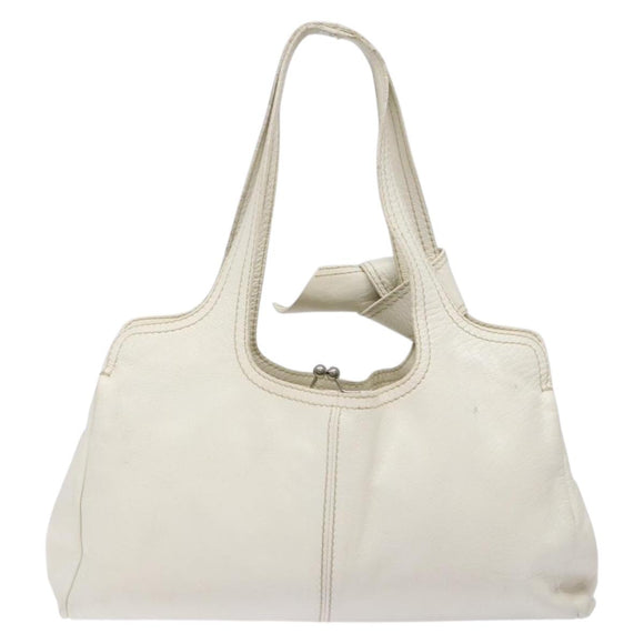 Miu Miu Tote Bag Leather White Silver Auth hk2941