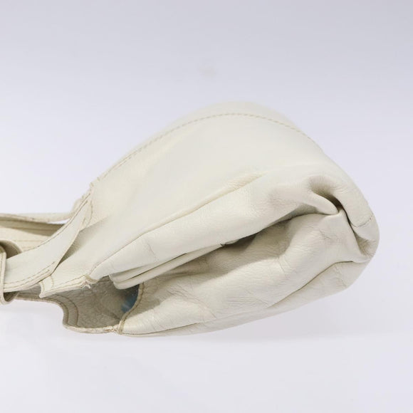 Miu Miu Tote Bag Leather White Silver Auth hk2941