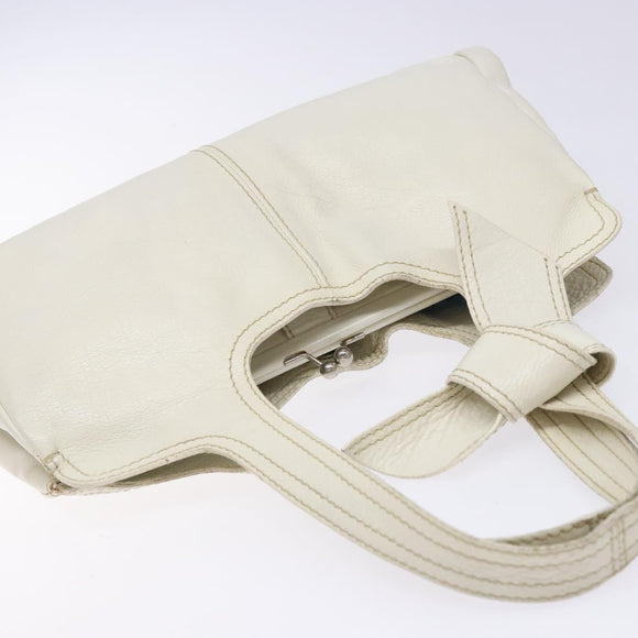 Miu Miu Tote Bag Leather White Silver Auth hk2941