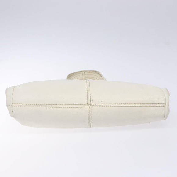 Miu Miu Tote Bag Leather White Silver Auth hk2941