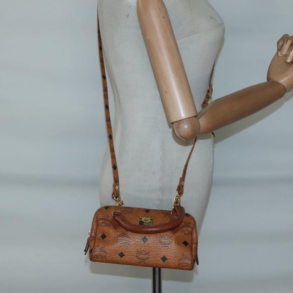 MCM Logogram Vicetos Hand Bag PVC Leather 2way Brown Gold Auth hk2943