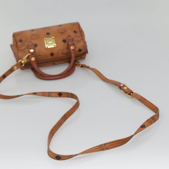 MCM Logogram Vicetos Hand Bag PVC Leather 2way Brown Gold Auth hk2943