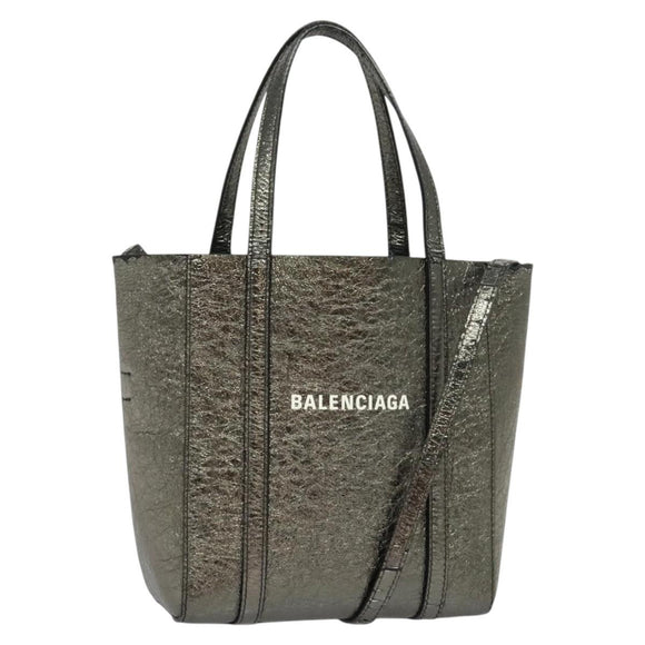 BALENCIAGA Everyday Tote XS Tote Bag Leather Silver Auth hk2944