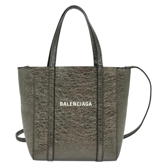 BALENCIAGA Everyday Tote XS Tote Bag Leather Silver Auth hk2944