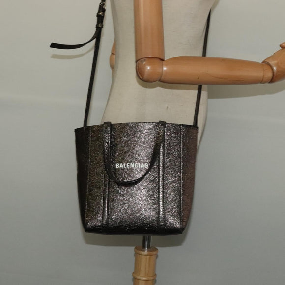 BALENCIAGA Everyday Tote XS Tote Bag Leather Silver Auth hk2944