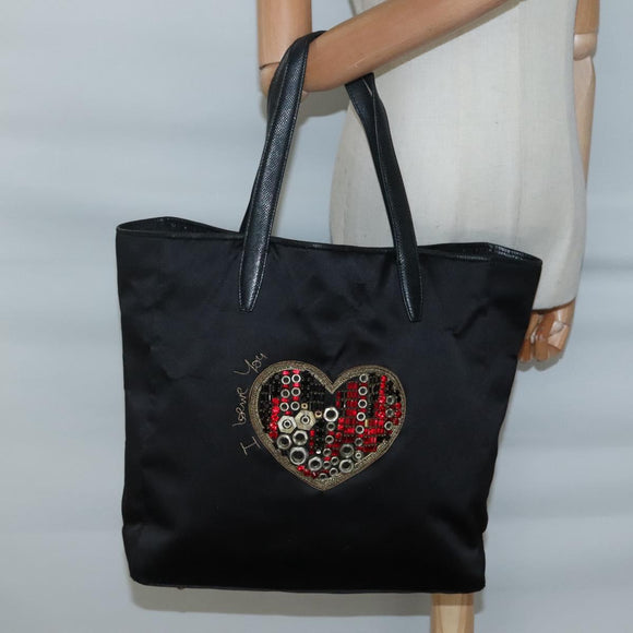 LOEWE Tote Bag Satin Black Gold Auth hk2946