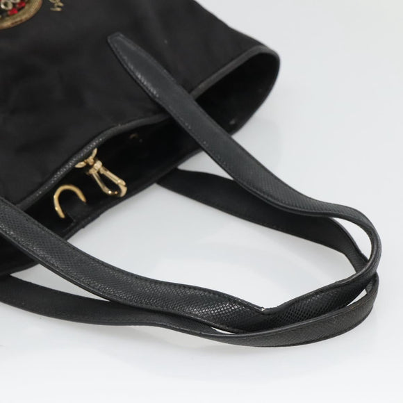 LOEWE Tote Bag Satin Black Gold Auth hk2946