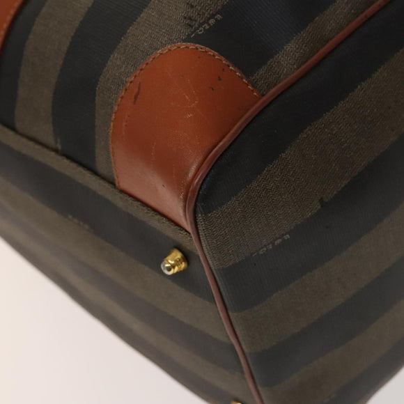 FENDI Pecan Canvas Boston Bag PVC Black Brown Auth hk2948