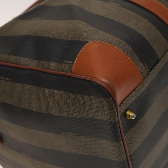 FENDI Pecan Canvas Boston Bag PVC Black Brown Auth hk2948