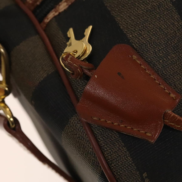 FENDI Pecan Canvas Boston Bag PVC Black Brown Auth hk2948