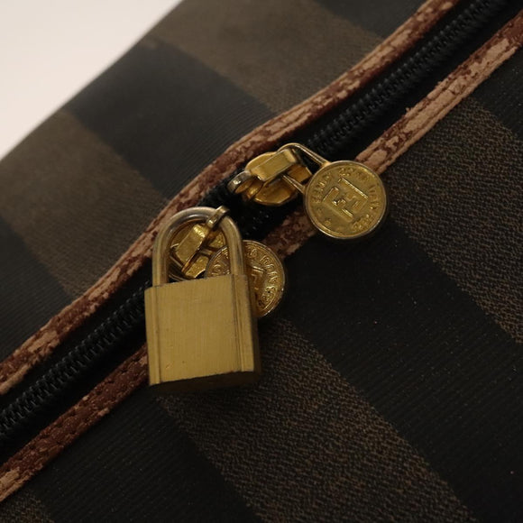 FENDI Pecan Canvas Boston Bag PVC Black Brown Auth hk2948