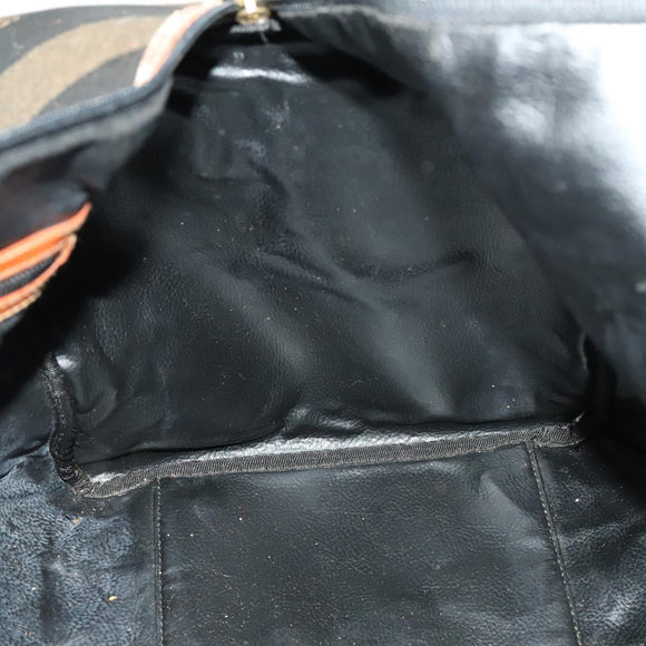 FENDI Pecan Canvas Boston Bag PVC Black Brown Auth hk2948