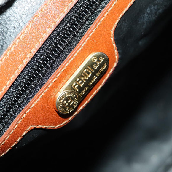 FENDI Pecan Canvas Boston Bag PVC Black Brown Auth hk2948