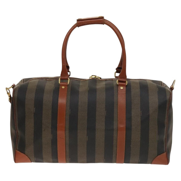 FENDI Pecan Canvas Boston Bag PVC Black Brown Auth hk2948