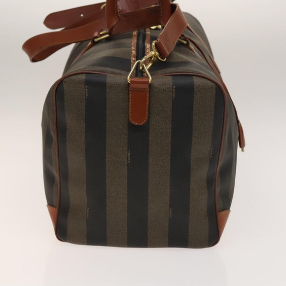 FENDI Pecan Canvas Boston Bag PVC Black Brown Auth hk2948