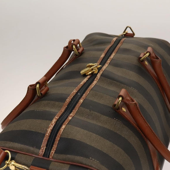 FENDI Pecan Canvas Boston Bag PVC Black Brown Auth hk2948