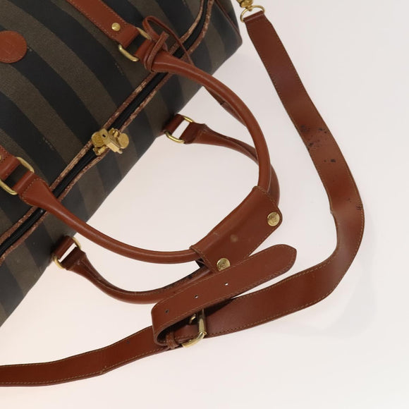 FENDI Pecan Canvas Boston Bag PVC Black Brown Auth hk2948