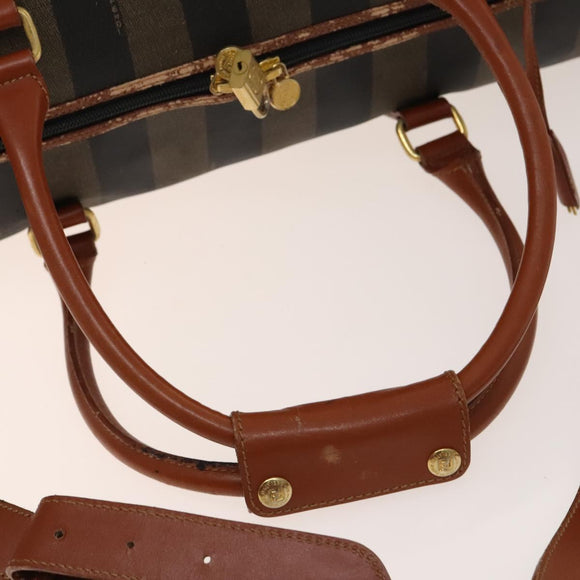 FENDI Pecan Canvas Boston Bag PVC Black Brown Auth hk2948