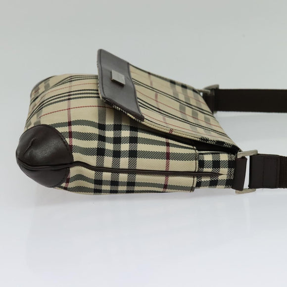 BURBERRY Nova Check Shoulder Bag Nylon Beige Silver Auth hk2950