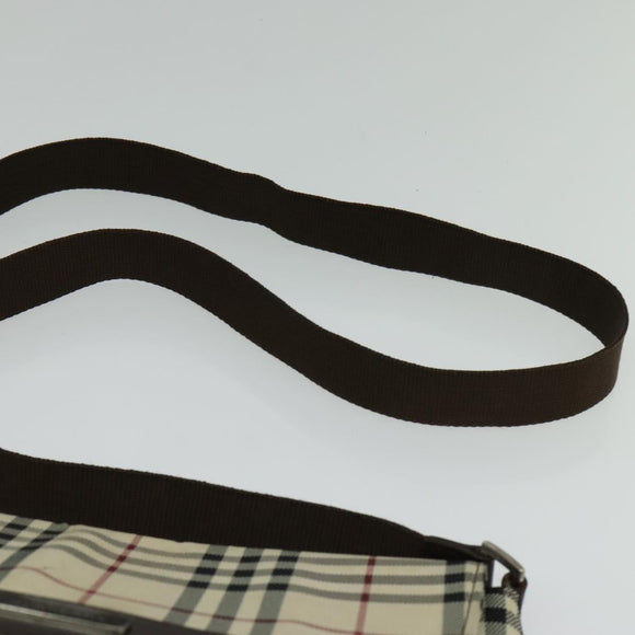 BURBERRY Nova Check Shoulder Bag Nylon Beige Silver Auth hk2950