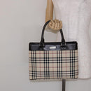 BURBERRY Nova Check Tote Bag Nylon Beige Silver Auth hk2951-21