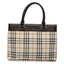 BURBERRY Nova Check Tote Bag Nylon Beige Silver Auth hk2951-2