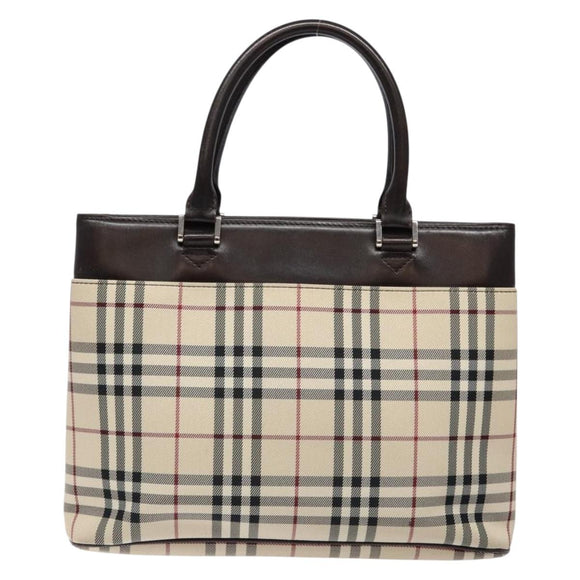 BURBERRY Nova Check Tote Bag Nylon Beige Silver Auth hk2951