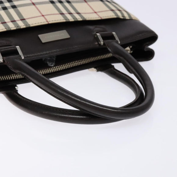 BURBERRY Nova Check Tote Bag Nylon Beige Silver Auth hk2951
