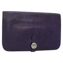 HERMES Dogon GM Wallet Leather Purple Silver Auth hk2954-1