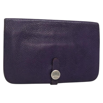 HERMES Dogon GM Wallet Leather Purple Silver Auth hk2954