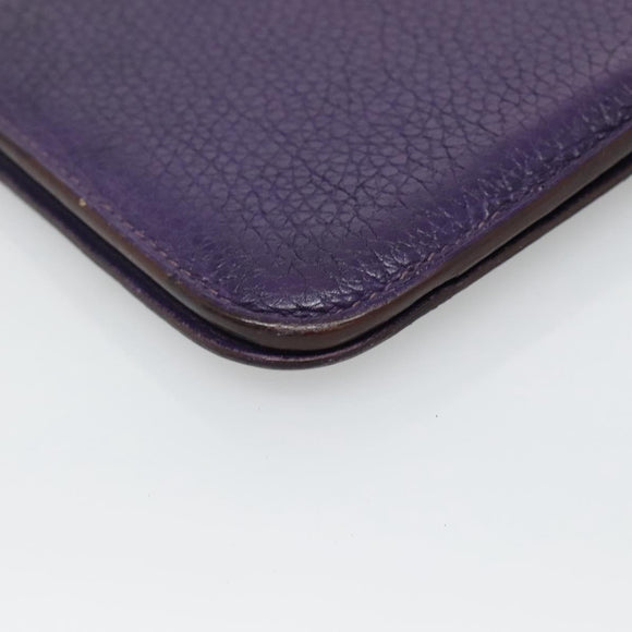 HERMES Dogon GM Wallet Leather Purple Silver Auth hk2954