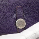 HERMES Dogon GM Wallet Leather Purple Silver Auth hk2954-8