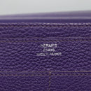 HERMES Dogon GM Wallet Leather Purple Silver Auth hk2954-17