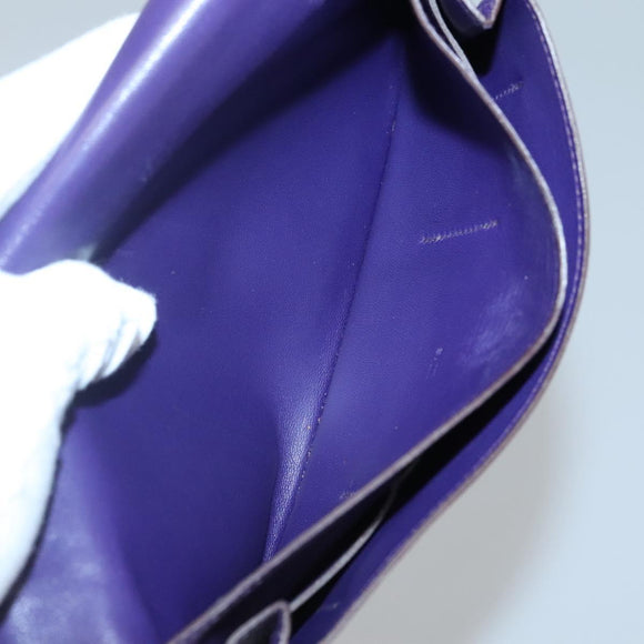 HERMES Dogon GM Wallet Leather Purple Silver Auth hk2954