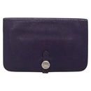 HERMES Dogon GM Wallet Leather Purple Silver Auth hk2954-13