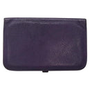 HERMES Dogon GM Wallet Leather Purple Silver Auth hk2954-2
