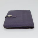 HERMES Dogon GM Wallet Leather Purple Silver Auth hk2954-4