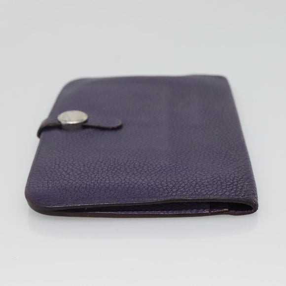 HERMES Dogon GM Wallet Leather Purple Silver Auth hk2954