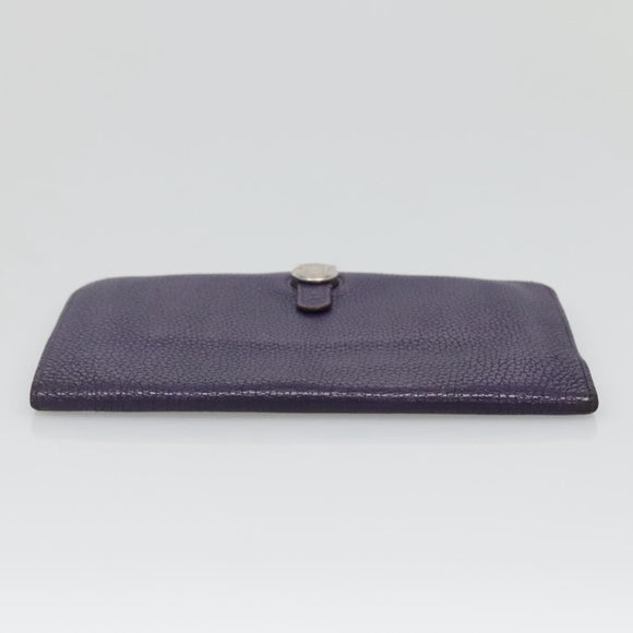HERMES Dogon GM Wallet Leather Purple Silver Auth hk2954